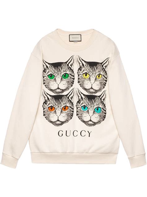 gucci logo sweatshirt with mystic cat|oversize sweatshirt with gucci print.